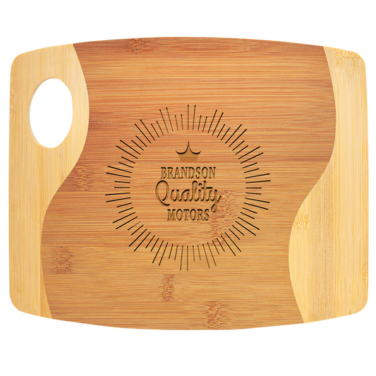 Two Tone Bamboo Cutting Board with Handle - Ready for Personalized Engraving
