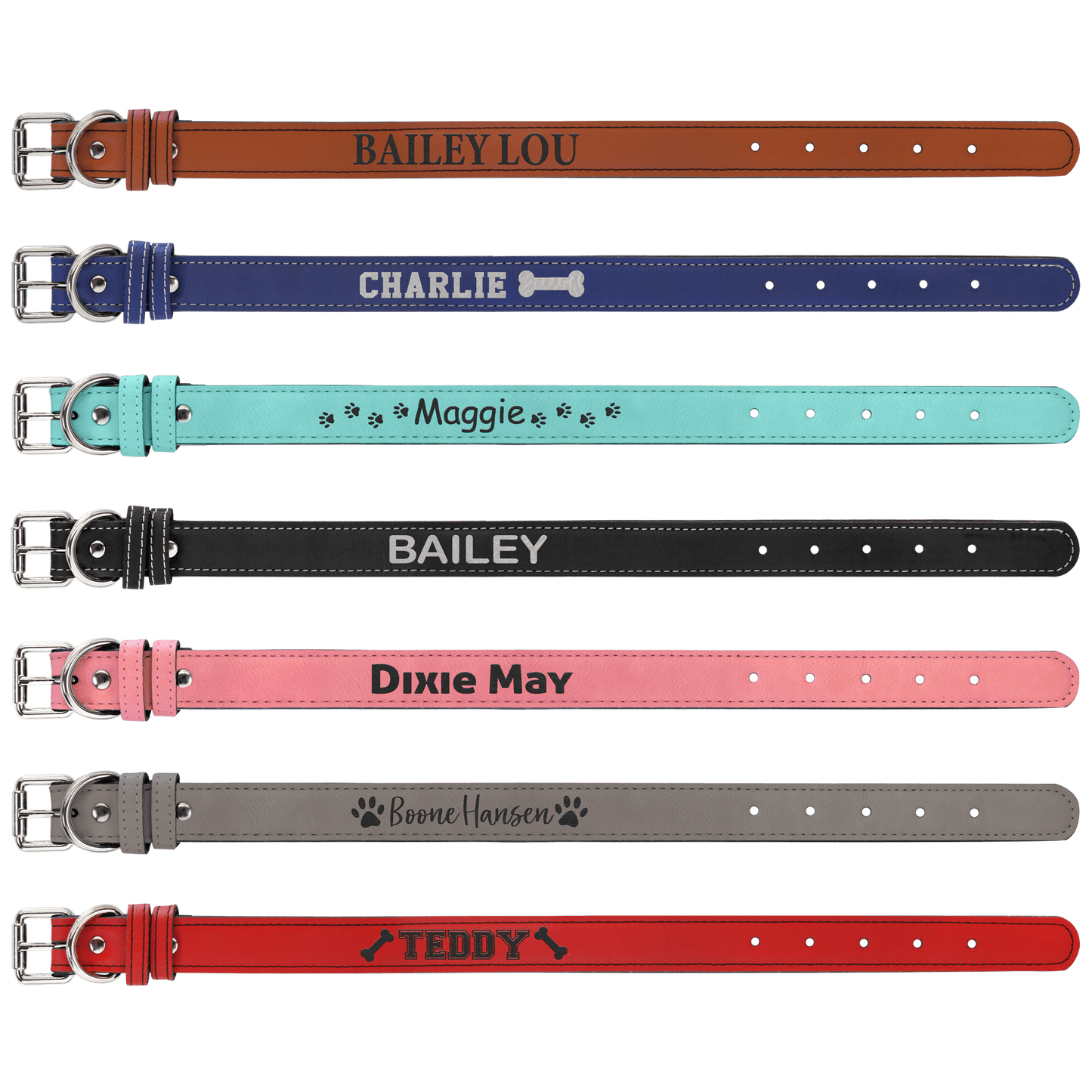 Personalized Large Leatherette Dog Collar – Custom Laser Engraved Pet Collar with Metal Buckle