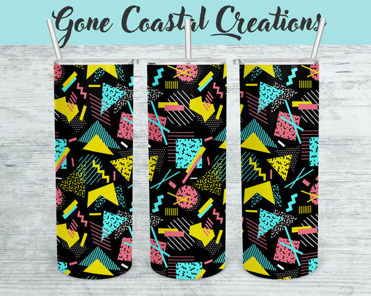 Teal Pink and Yellow Abstract Shape Patterned tumbler, gift for her, mothers day gift