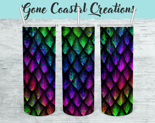 Iridescent Scales Pattern Themed Tumbler, Mermaid lover, Dragon Lover, fantasy role-playing game lover - Gone Coastal Creations - Mugs & Tumblers