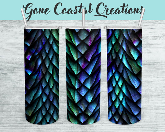 Purple Blue and Green Iridescent pattern tumbler, gift for her, mothers day gift, Gift for Dragon Lover - Gone Coastal Creations - Mugs & Tumblers