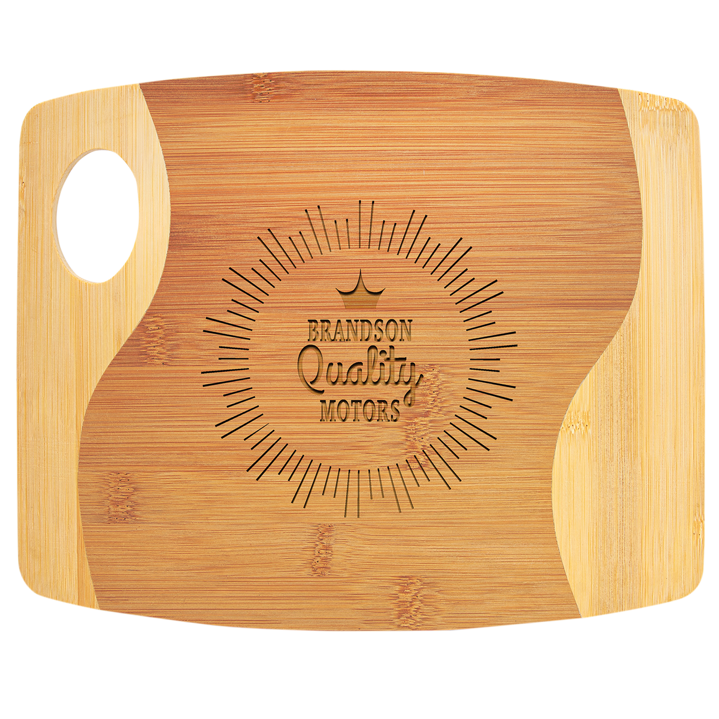 Two Tone Bamboo Cutting Board with Handle - Ready for Personalized Engraving