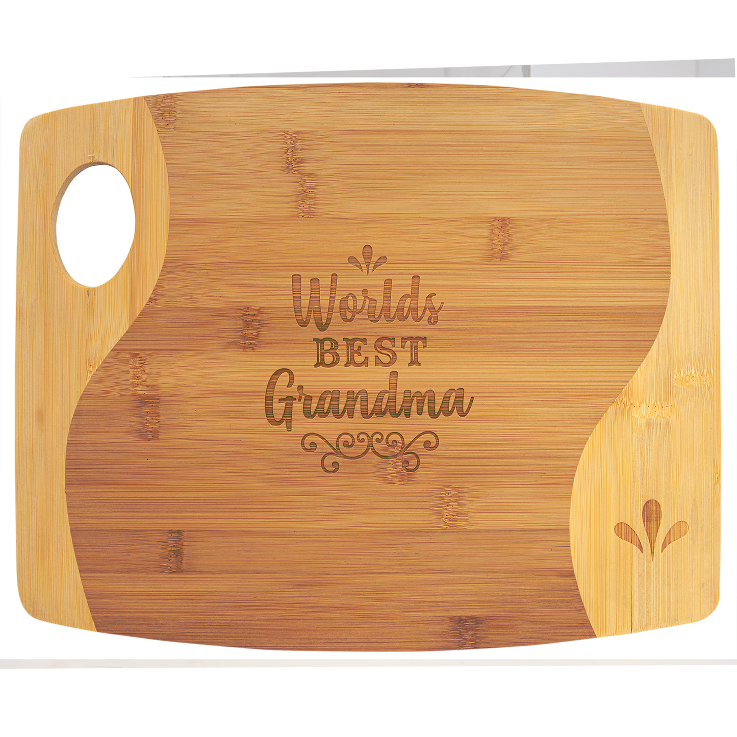 Two Tone Bamboo Cutting Board with Handle - Ready for Personalized Engraving