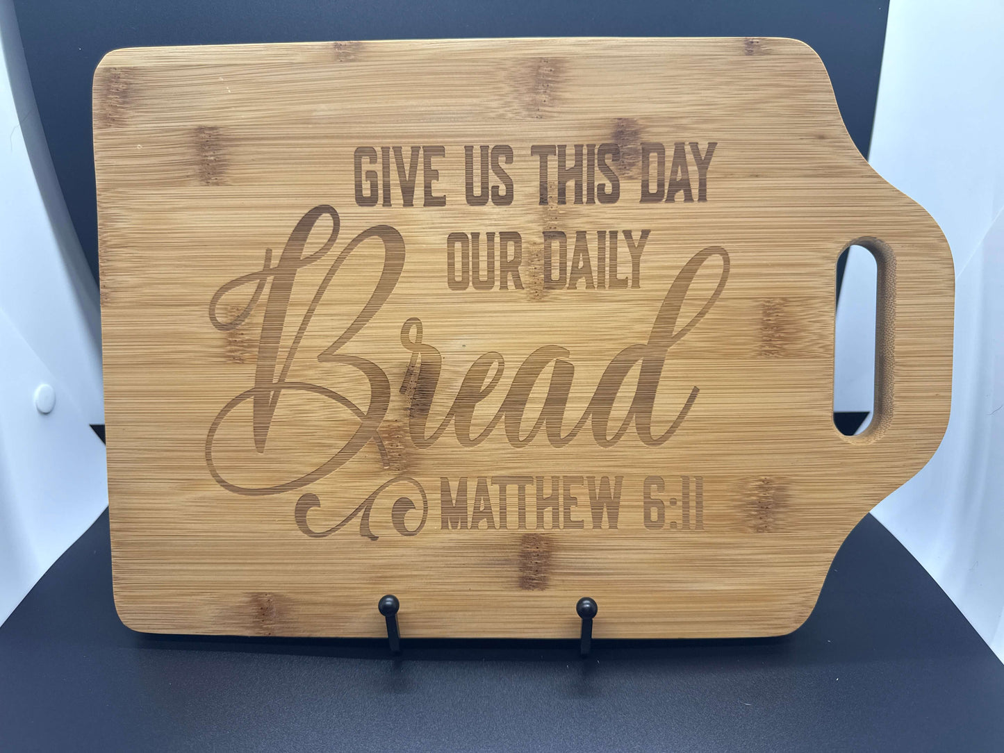 Give Us This Day Our Daily Bread Bamboo Cutting Board – 9” x 6” Engraved Kitchen Gift