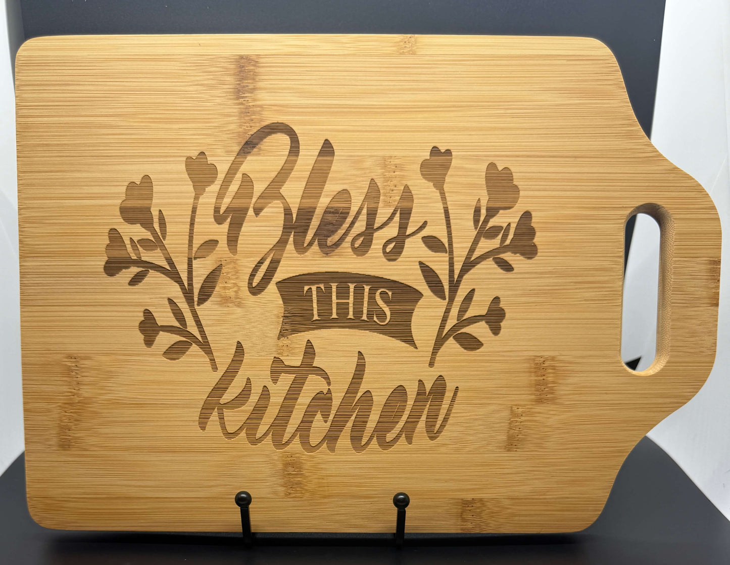 Bless This Kitchen Bamboo Cutting Board – 9” x 6” Engraved Mini Board