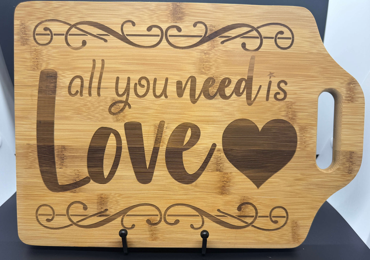 All You Need Is Love Bamboo Cutting Board – 9” x 6” Personalized Gift