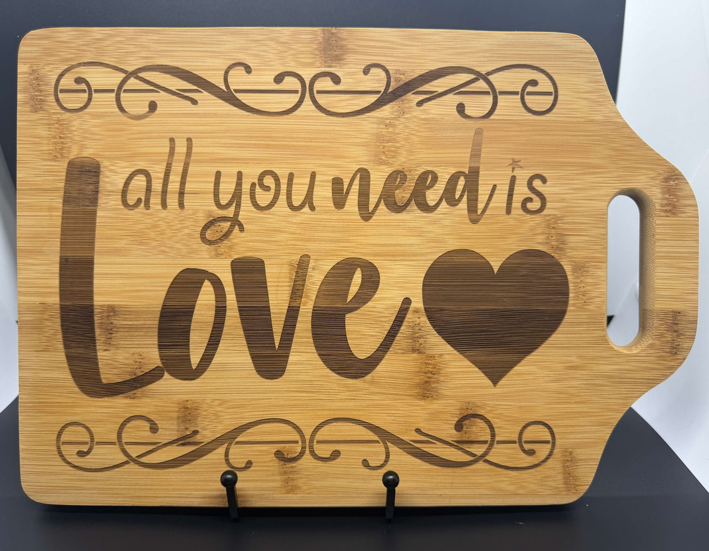 All You Need Is Love Bamboo Cutting Board – 9” x 6” Personalized Gift