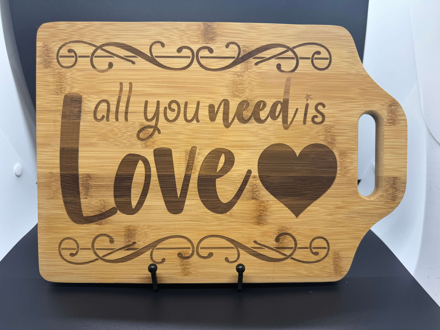All You Need Is Love Bamboo Cutting Board – 9” x 6” Personalized Gift