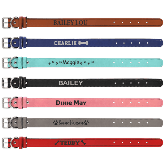 Personalized Extra Large Leatherette Dog Collar – Custom Laser Engraved Pet Collar with Metal Buckle