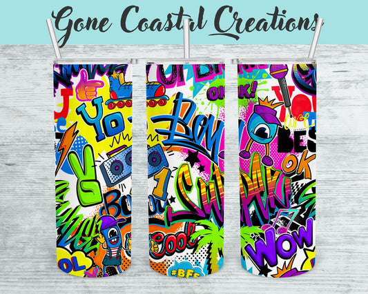 90s cartoon worded pattern tumbler, gift for her, mothers day gift, nostalgia gift for him - Gone Coastal Creations - Mugs & Tumblers