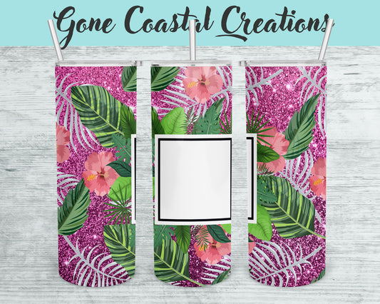 Tropical Print Photo Pattern with Pink Glitter Tumbler - a unique gift this holiday