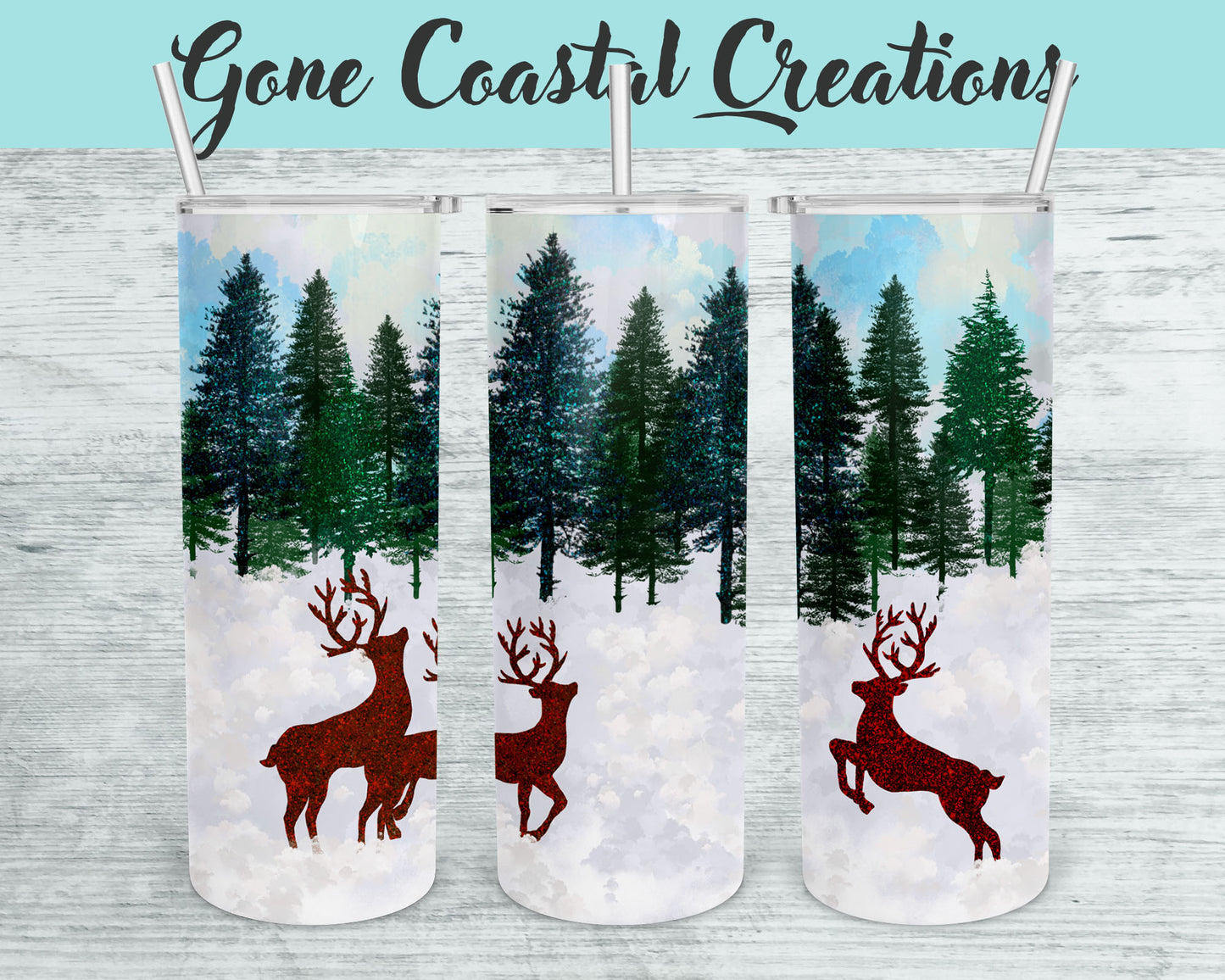 Winter Wonderland Reindeer in Forest Christmas Themed Tumbler - a unique gift this holiday