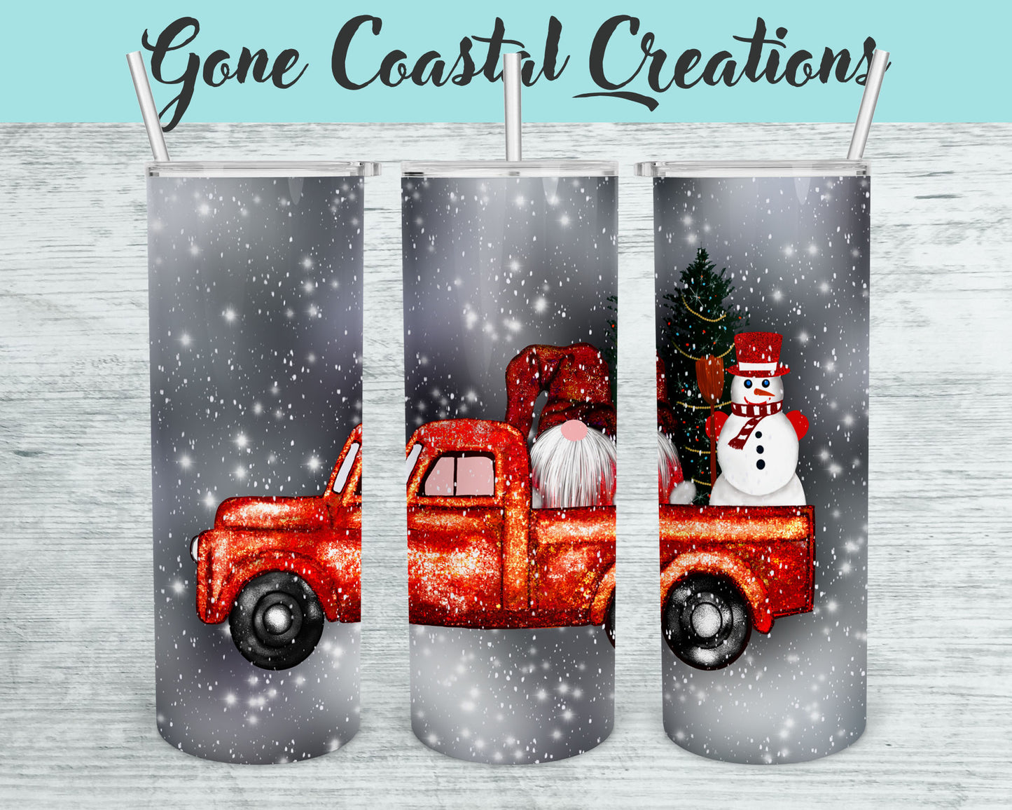 Vintage Truck with Gnome and Snowman Christmas Themed Tumbler - a unique gift this holiday