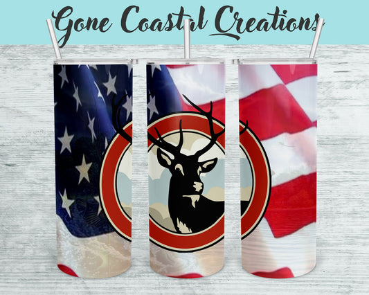 American Flag and Buck Travel Mug- a unique gift this holiday for your favorite hunter - Gone Coastal Creations - Mugs & Tumblers