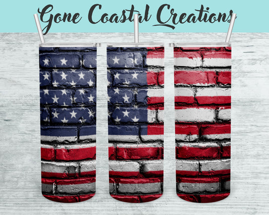 American Flag Brick Pattern Tumbler - a unique gift this holiday - Gone Coastal Creations - Mugs & Tumblers