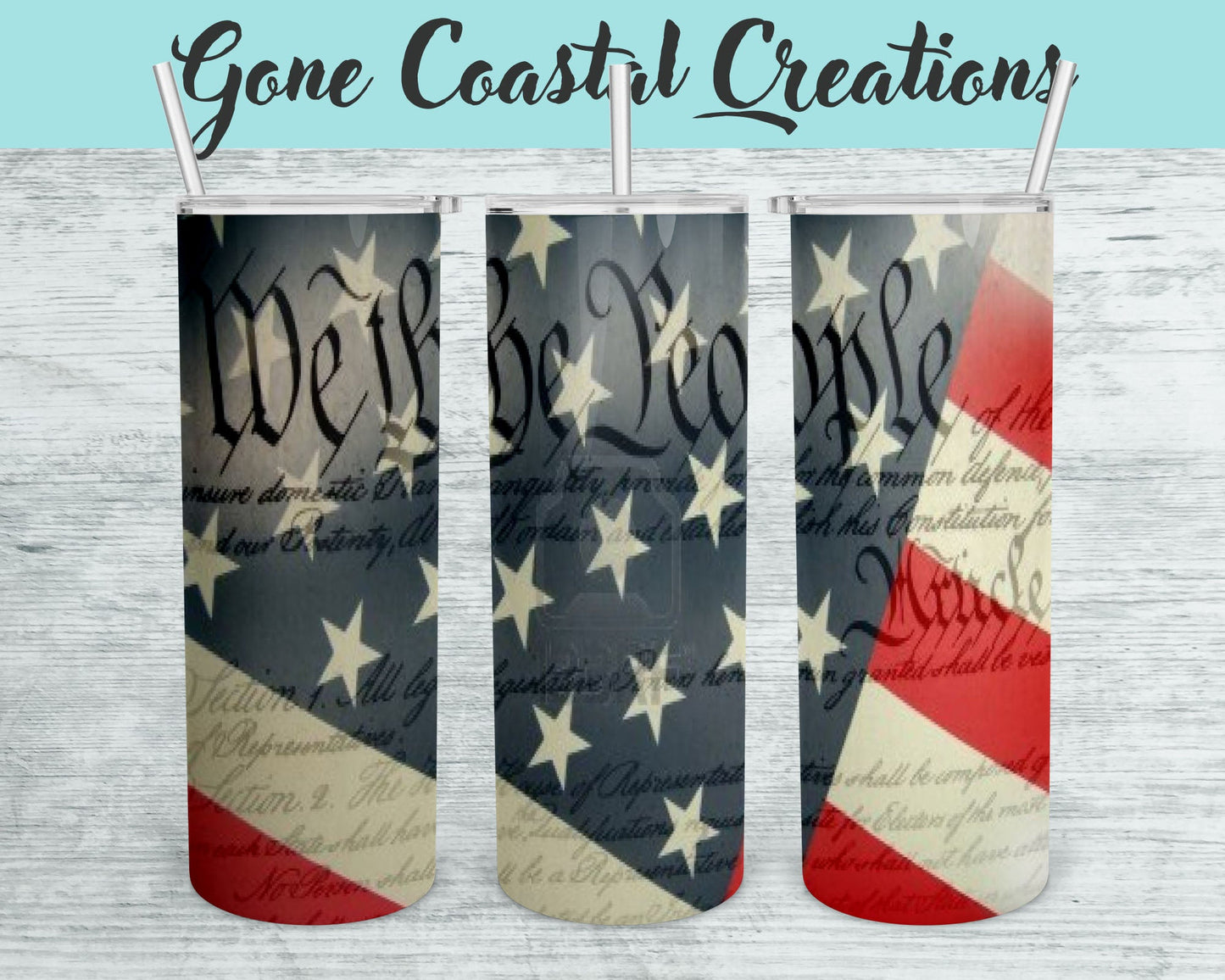 American Flag with Constitution overlay Photo Tumbler - a unique gift this holiday - Gone Coastal Creations - Mugs & Tumblers