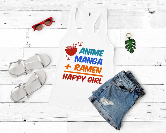 Anime and Ramen equals happy girl T-Shirt - Gone Coastal Creations - Shirts