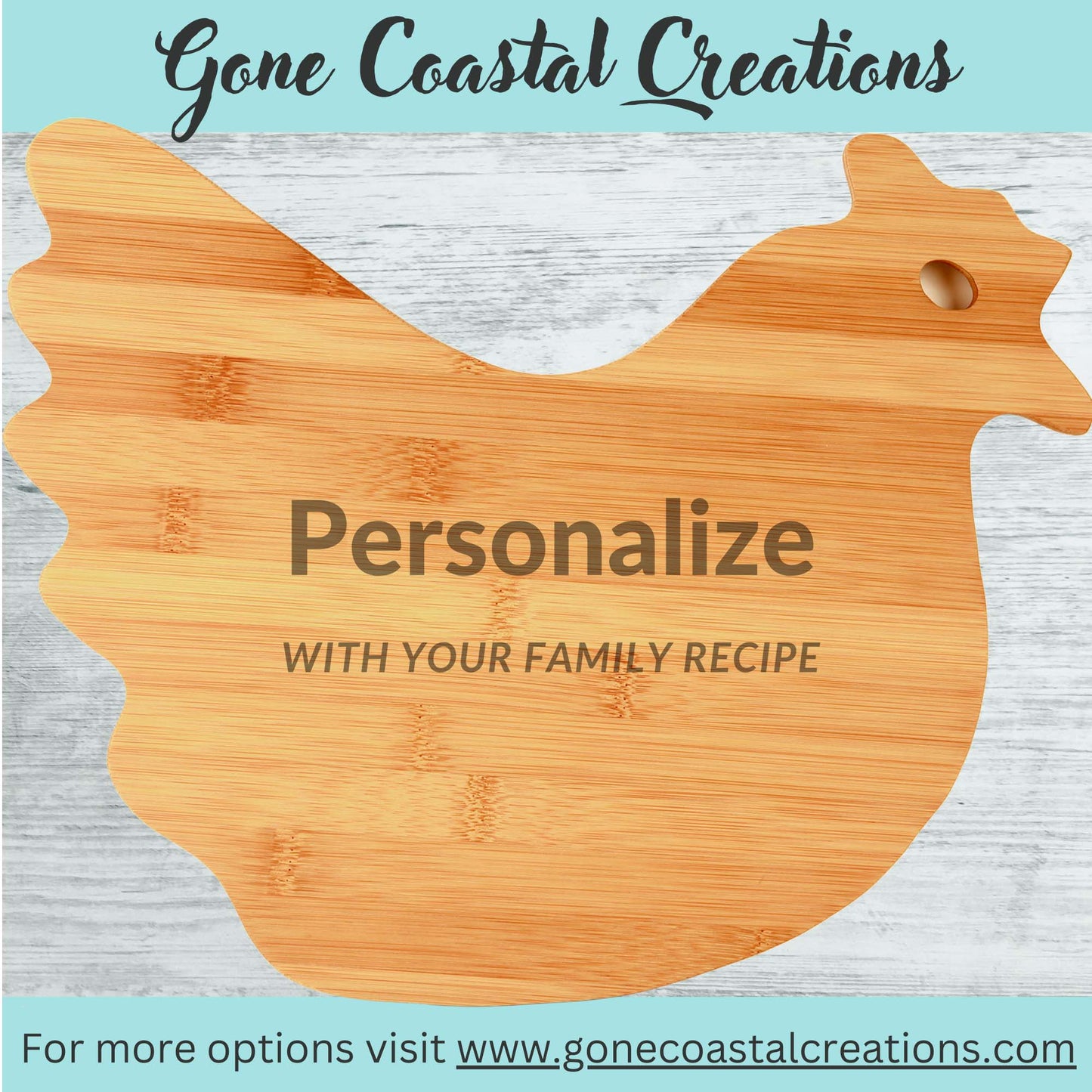 Bamboo Chicken Shaped Cutting Board - Ready for Personalized Engraving - Gone Coastal Creations - Engraved Gifts