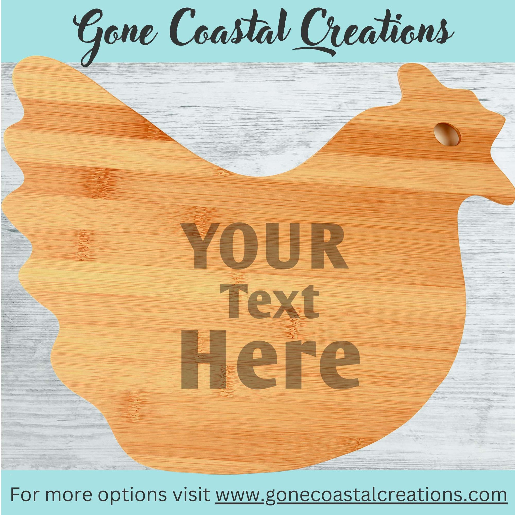 Bamboo Chicken Shaped Cutting Board - Ready for Personalized Engraving - Gone Coastal Creations - Engraved Gifts