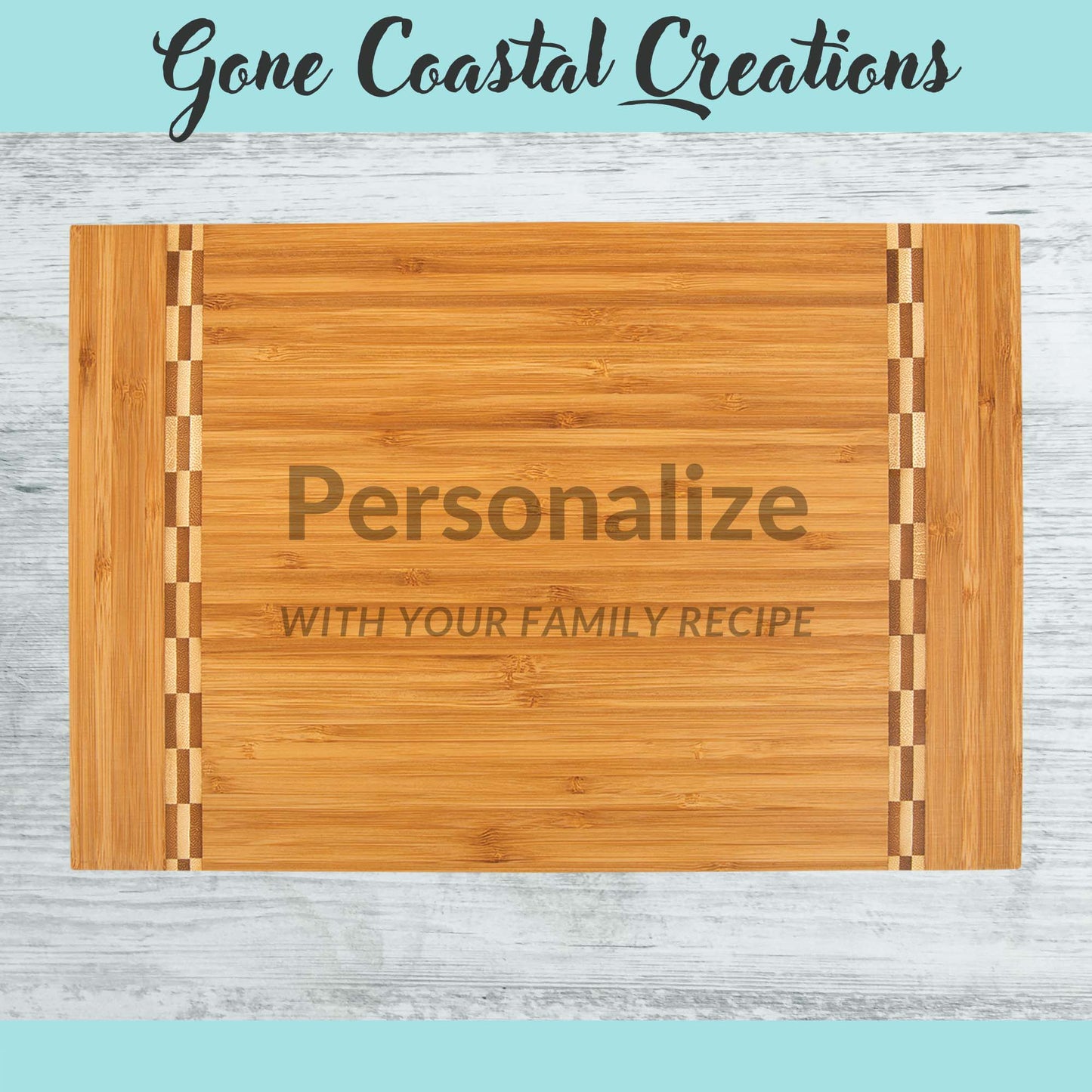 Bamboo Cutting Board with Butcher Block Inlay Ready for Personalized Engraving - Gone Coastal Creations - Engraved Gifts