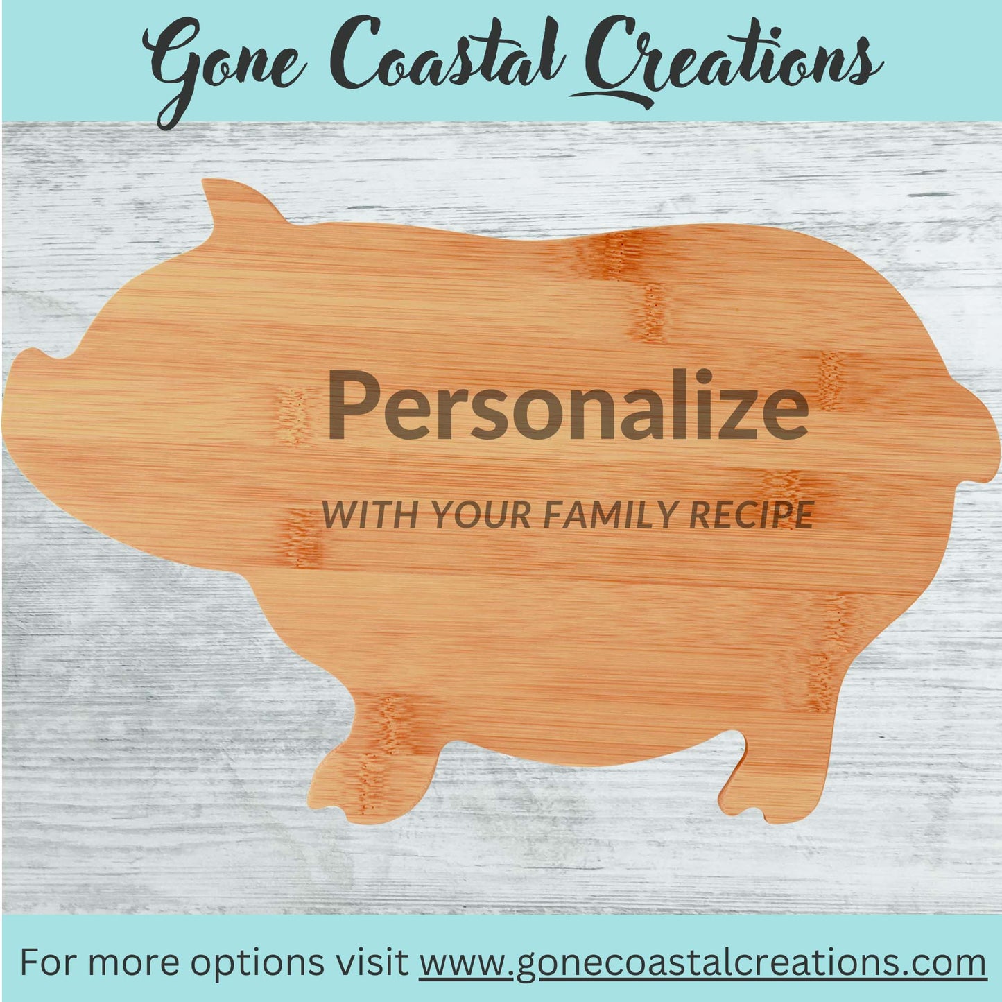 Bamboo Pig Shaped Cutting Board - Ready for Personalized Engraving - Gone Coastal Creations - Engraved Gifts