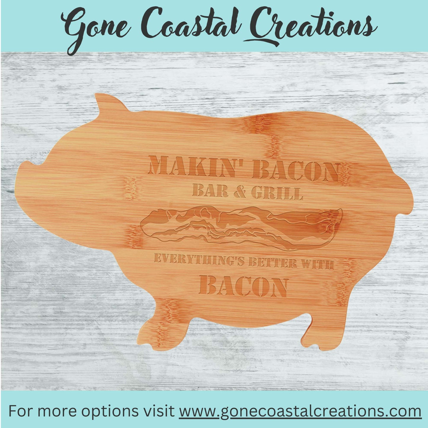 Bamboo Pig Shaped Cutting Board - Ready for Personalized Engraving - Gone Coastal Creations - Engraved Gifts