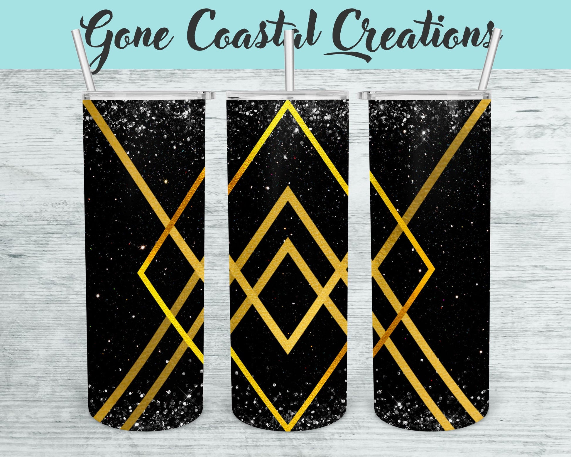 Black and Gold Glitter Abstract Patterned Tumbler - a unique gift this holiday - Gone Coastal Creations - Mugs & Tumblers