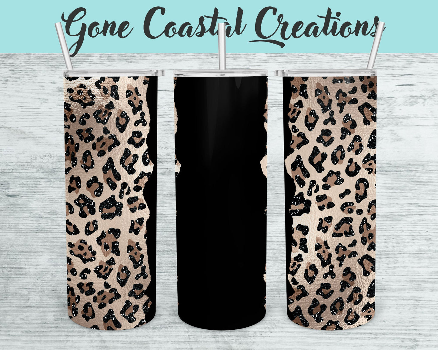 Black and Leopard Print Leather Inspired Tumbler - a unique gift this holiday - Gone Coastal Creations - Mugs & Tumblers