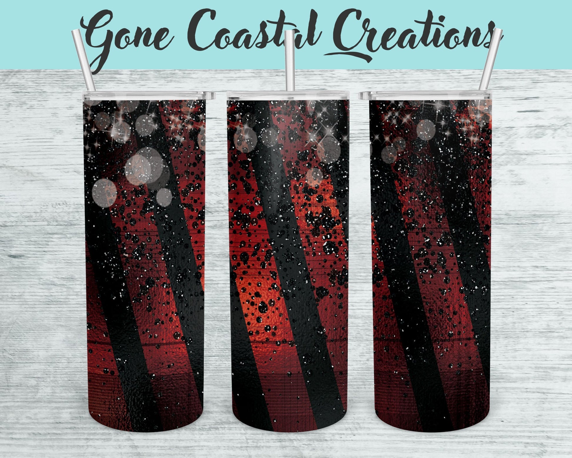 Black and Red Striped Pattern with Glittery Accents Tumbler - a unique gift this holiday - Gone Coastal Creations - Mugs & Tumblers