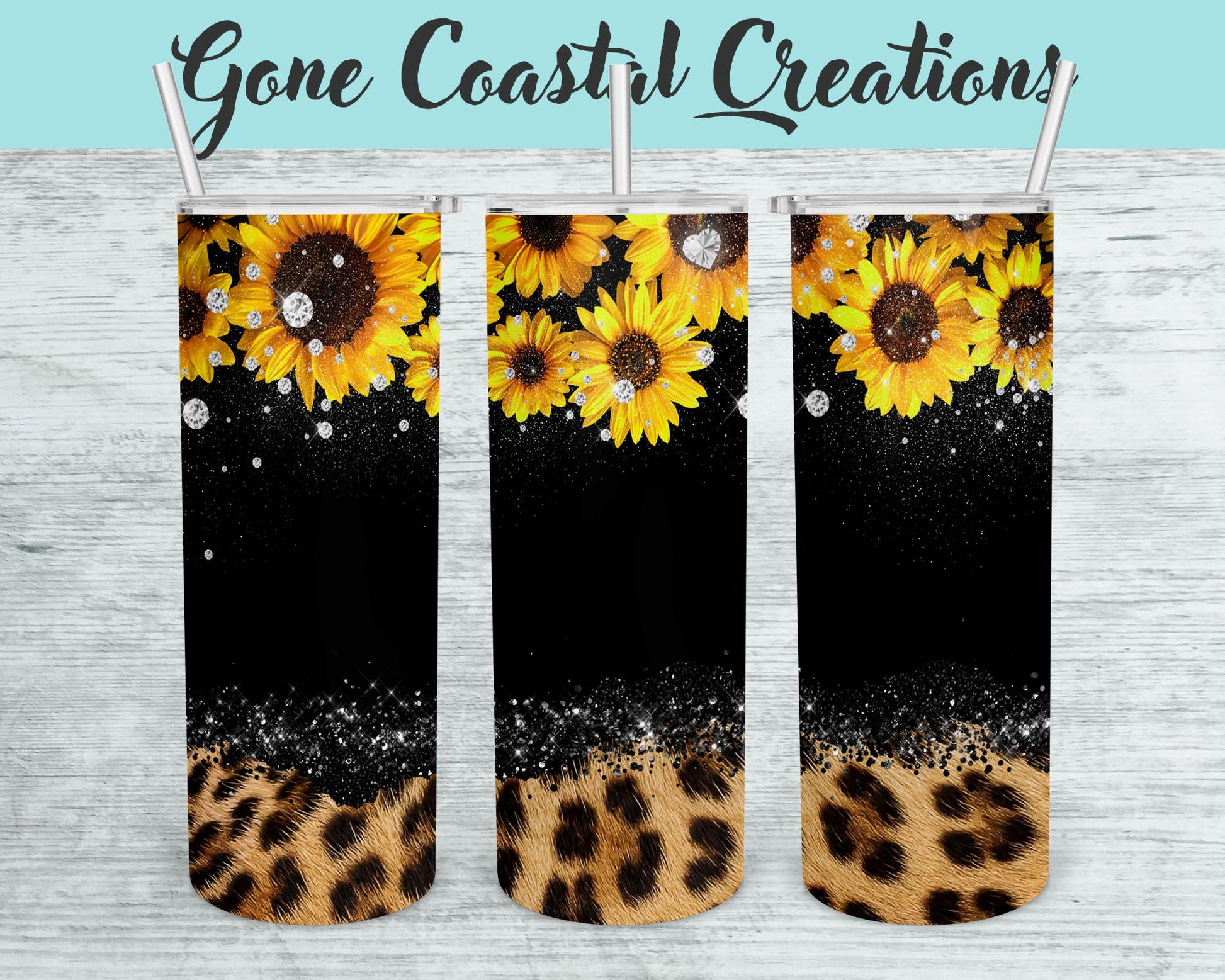 Black Sunflower Patterned Photo Tumbler - add a photo to make a unique gift this holiday - Gone Coastal Creations - Mugs & Tumblers