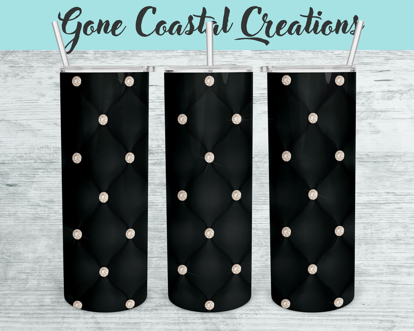 Black Tufted Pattern with Iridescent White Jewels Tumbler - a unique gift this holiday - Gone Coastal Creations - Mugs & Tumblers