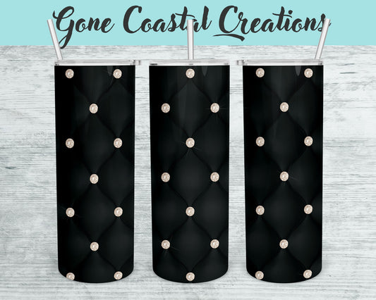 Black Tufted Pattern with Iridescent White Jewels Tumbler - a unique gift this holiday - Gone Coastal Creations - Mugs & Tumblers