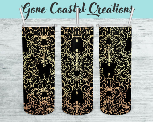 Black with Gold Abstract Patterned Tumbler - a unique gift this holiday - Gone Coastal Creations - Mugs & Tumblers