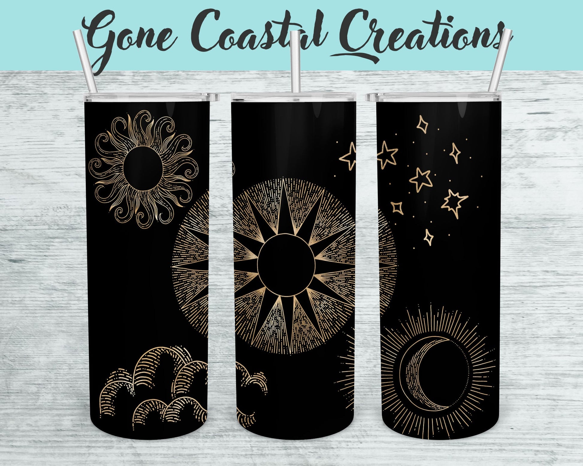 Black with Gold Accent Shapes Design Tumbler - a unique gift this holiday - Gone Coastal Creations - Mugs & Tumblers