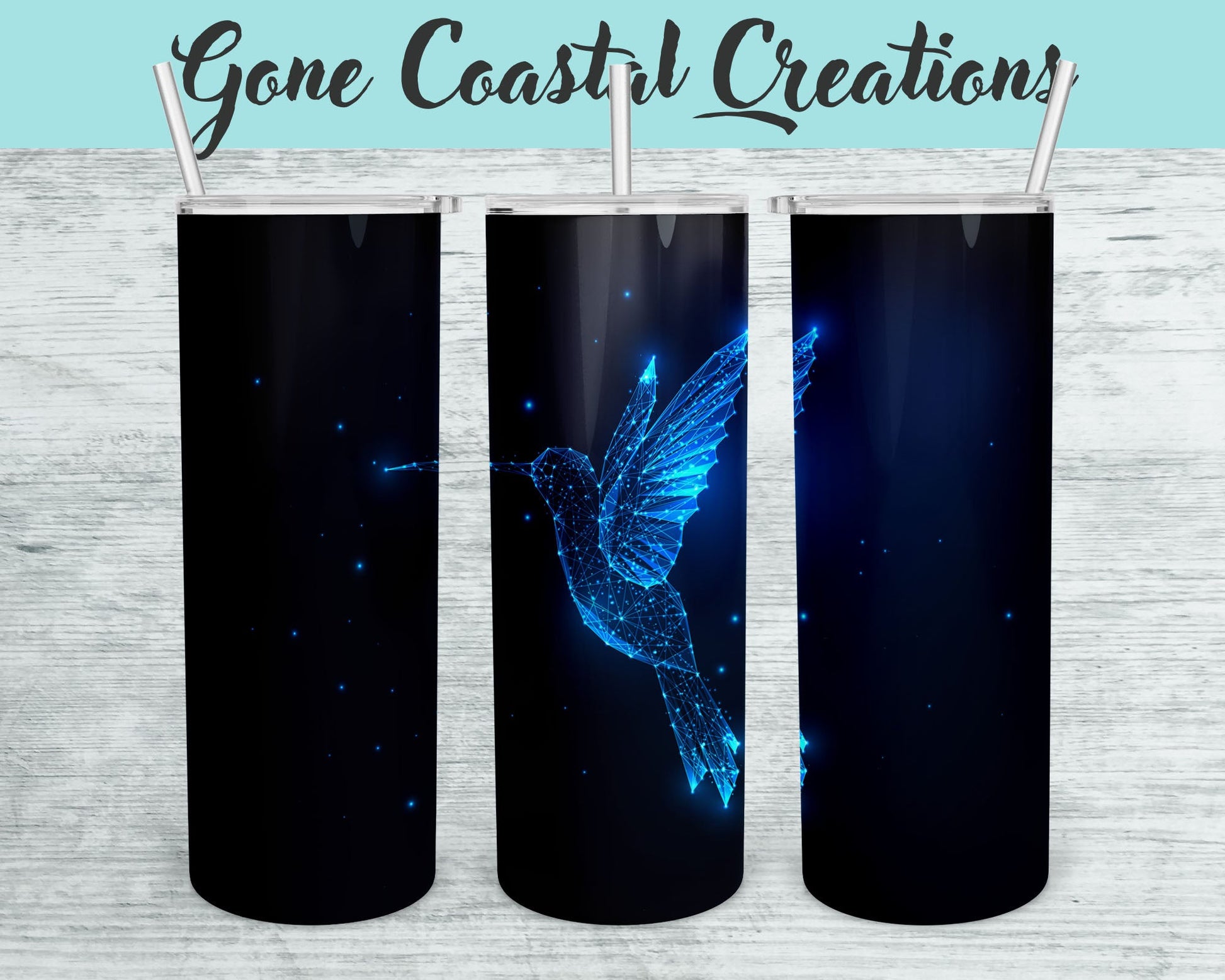 Blue and Black Hummingbird Themed Tumbler - a unique gift this holiday for the bird lover - Gone Coastal Creations - Mugs & Tumblers