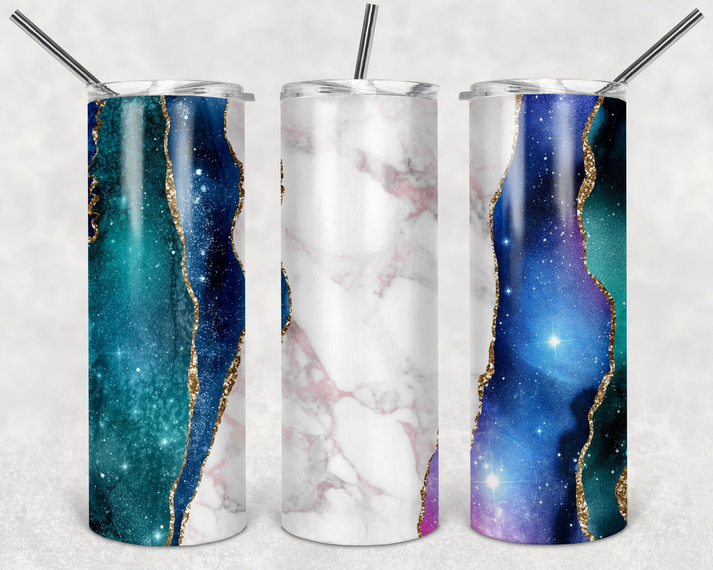 Blue and Green Geode Pattern Custom tumbler with permanent ink - Gone Coastal Creations - Mugs & Tumblers