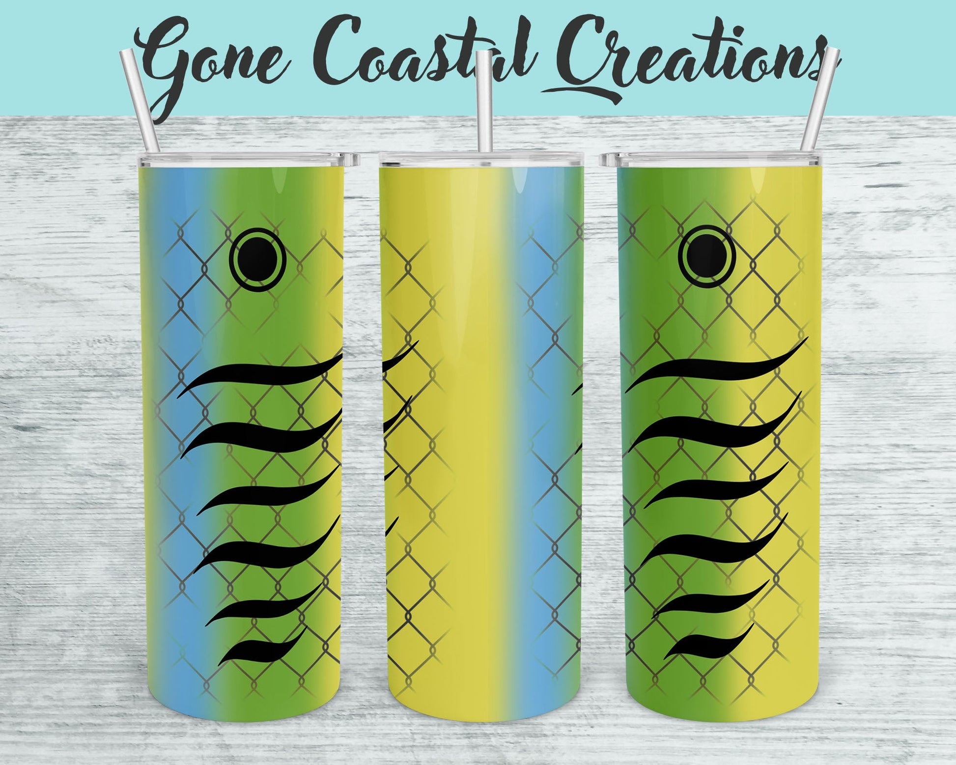 Blue and Yellow Fishing Lure Travel Mug- a unique gift this holiday for your favorite fisherman - Gone Coastal Creations - Mugs & Tumblers