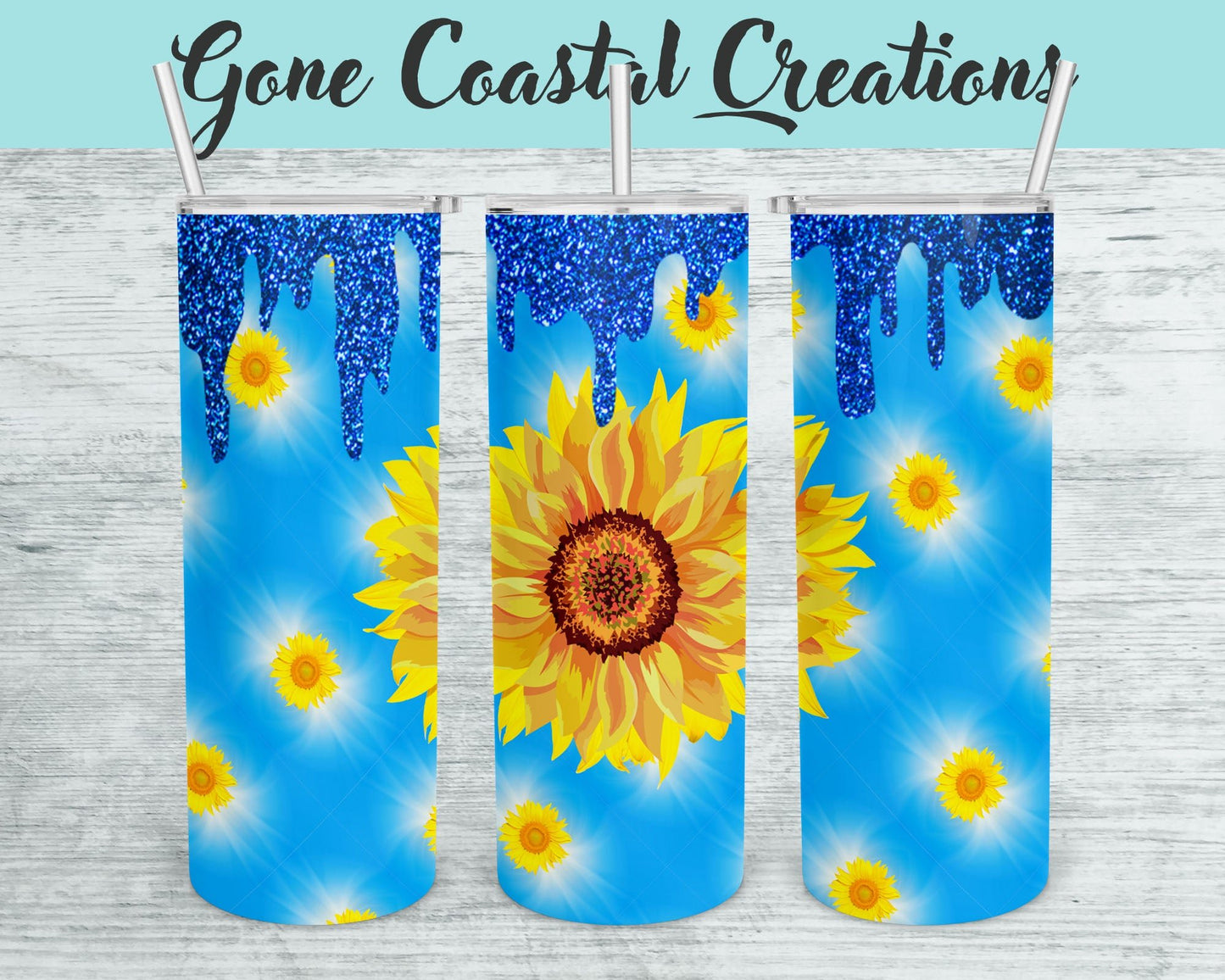 Blue Sunflower Patterned Tumbler - a unique gift this holiday - Gone Coastal Creations - Mugs & Tumblers