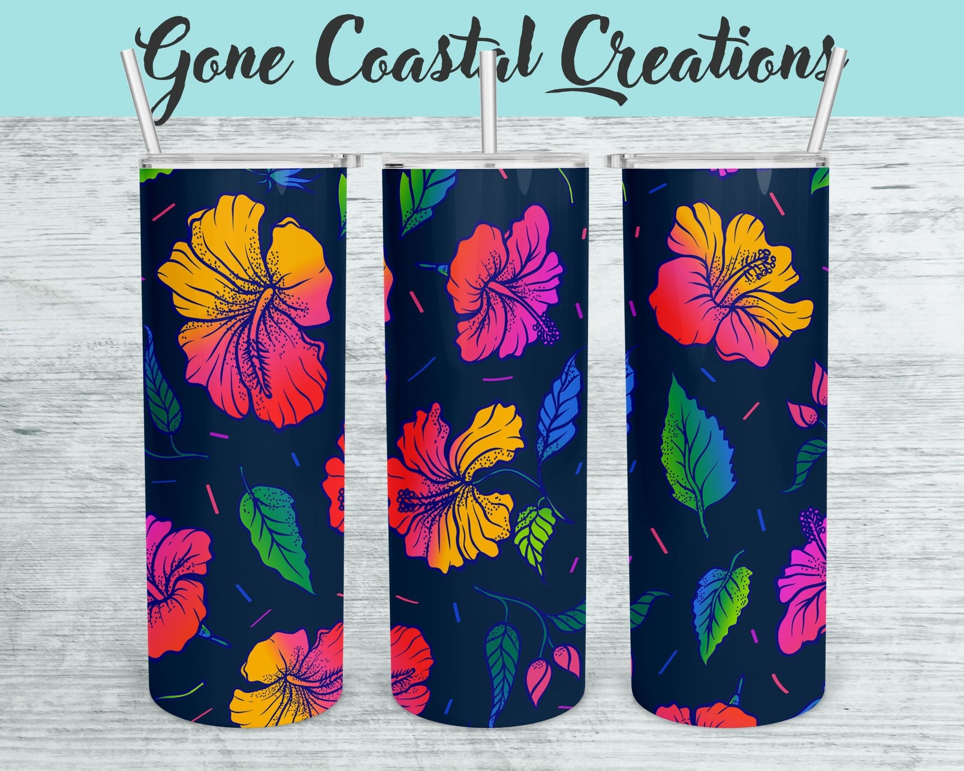 Bright Flowers Tropical Themed Tumbler - a unique gift this holiday - Gone Coastal Creations - Mugs & Tumblers