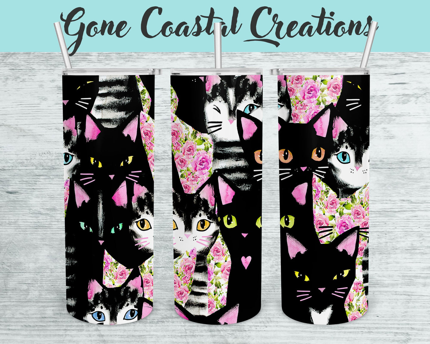 Cat pattern tumbler, gift for her, mothers day gift, Cat Mom, crazy cat lady - Gone Coastal Creations - Mugs & Tumblers