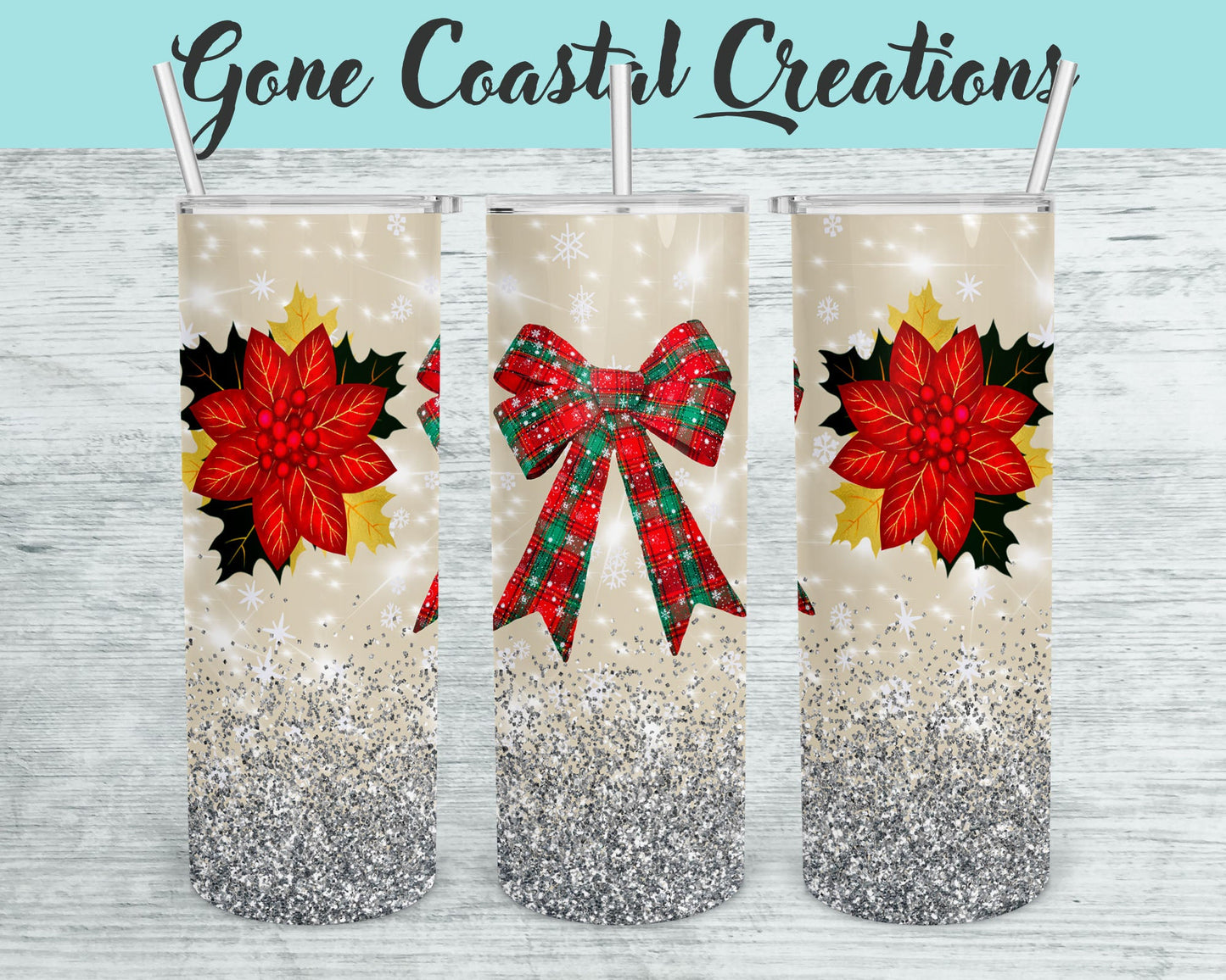 Christmas Wreath and Poinsettia Themed Tumbler - a unique gift this holiday - Gone Coastal Creations - Mugs & Tumblers