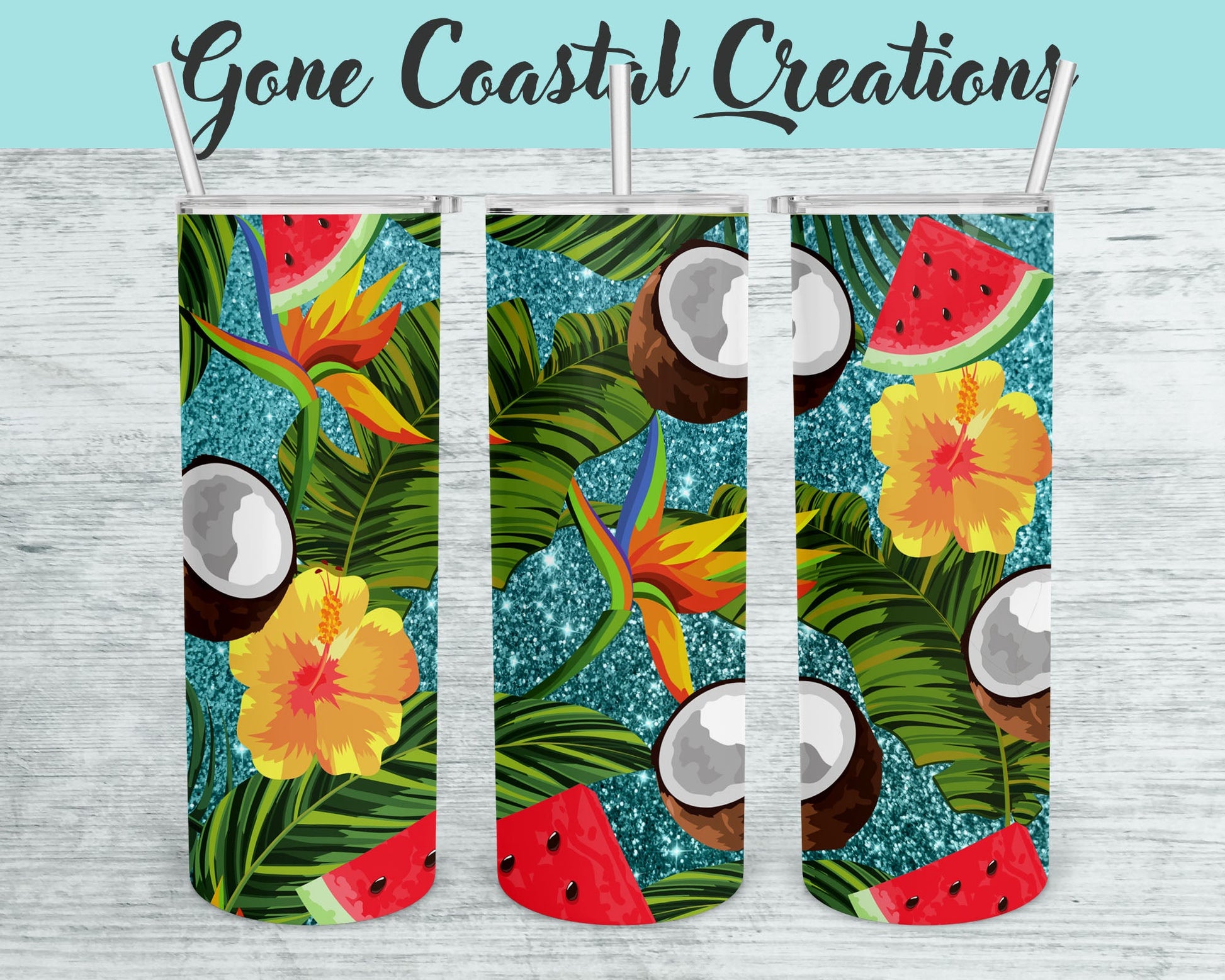 Coconut and Watermelon Tropical Inspired Tumbler - a unique gift this holiday - Gone Coastal Creations - Mugs & Tumblers