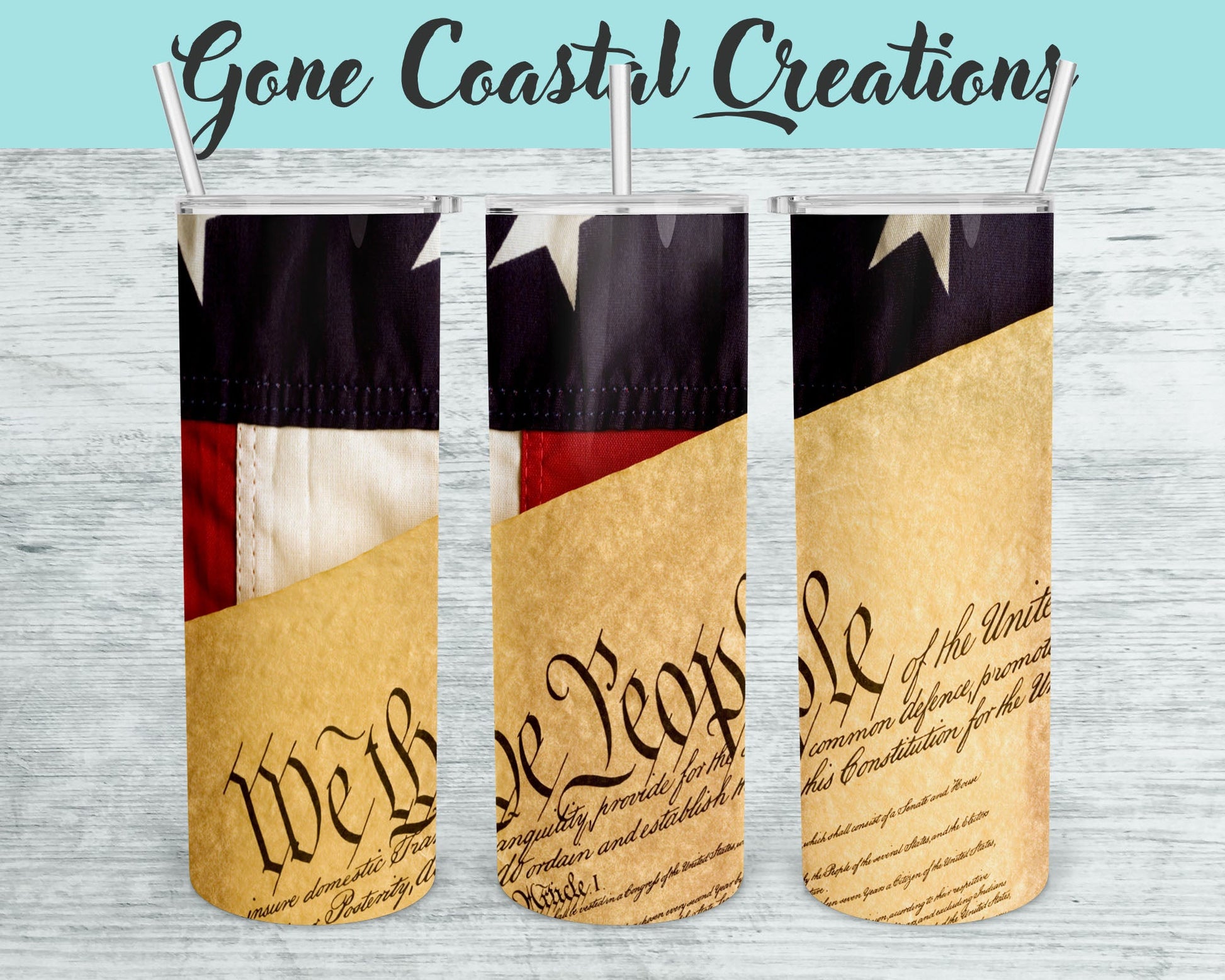 Constitution and American Flag Photo Tumbler - a unique gift this holiday - Gone Coastal Creations - Mugs & Tumblers