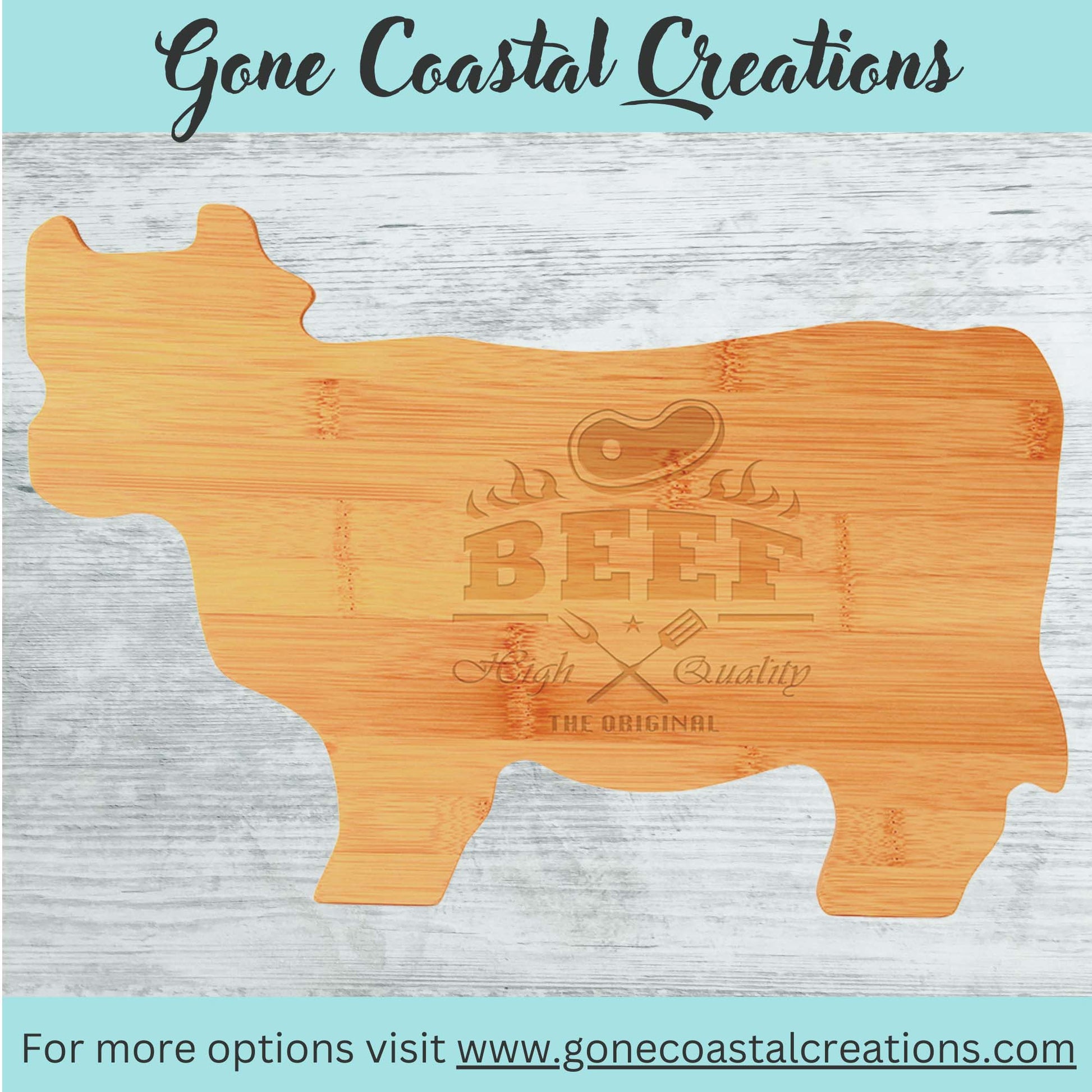 Cow Shaped Bamboo Cutting Board - Ready for Personalized Engraving - Gone Coastal Creations - Engraved Gifts