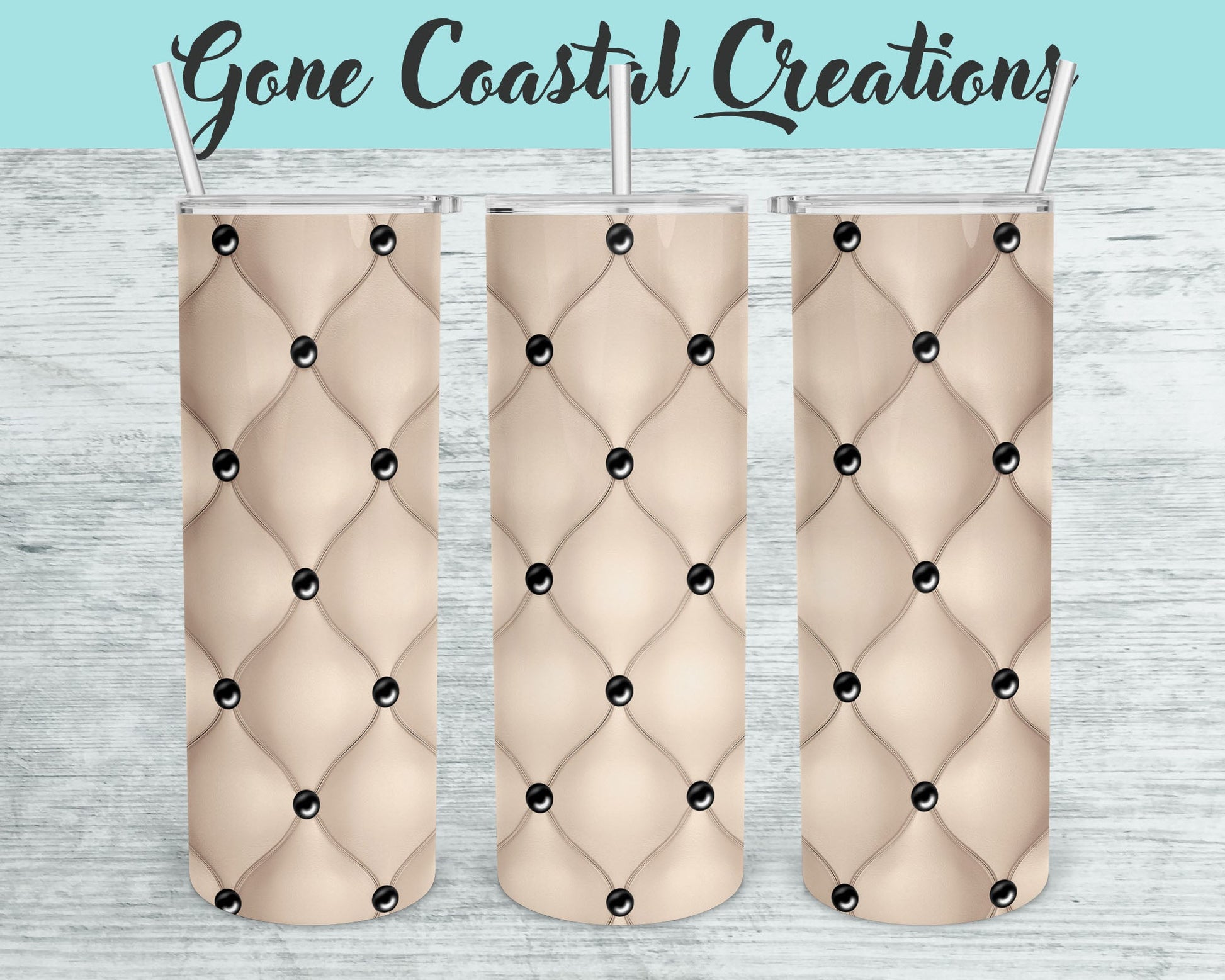 Cream Tufted Pattern with Iridescent Black Jewels Tumbler - a unique gift this holiday - Gone Coastal Creations - Mugs & Tumblers