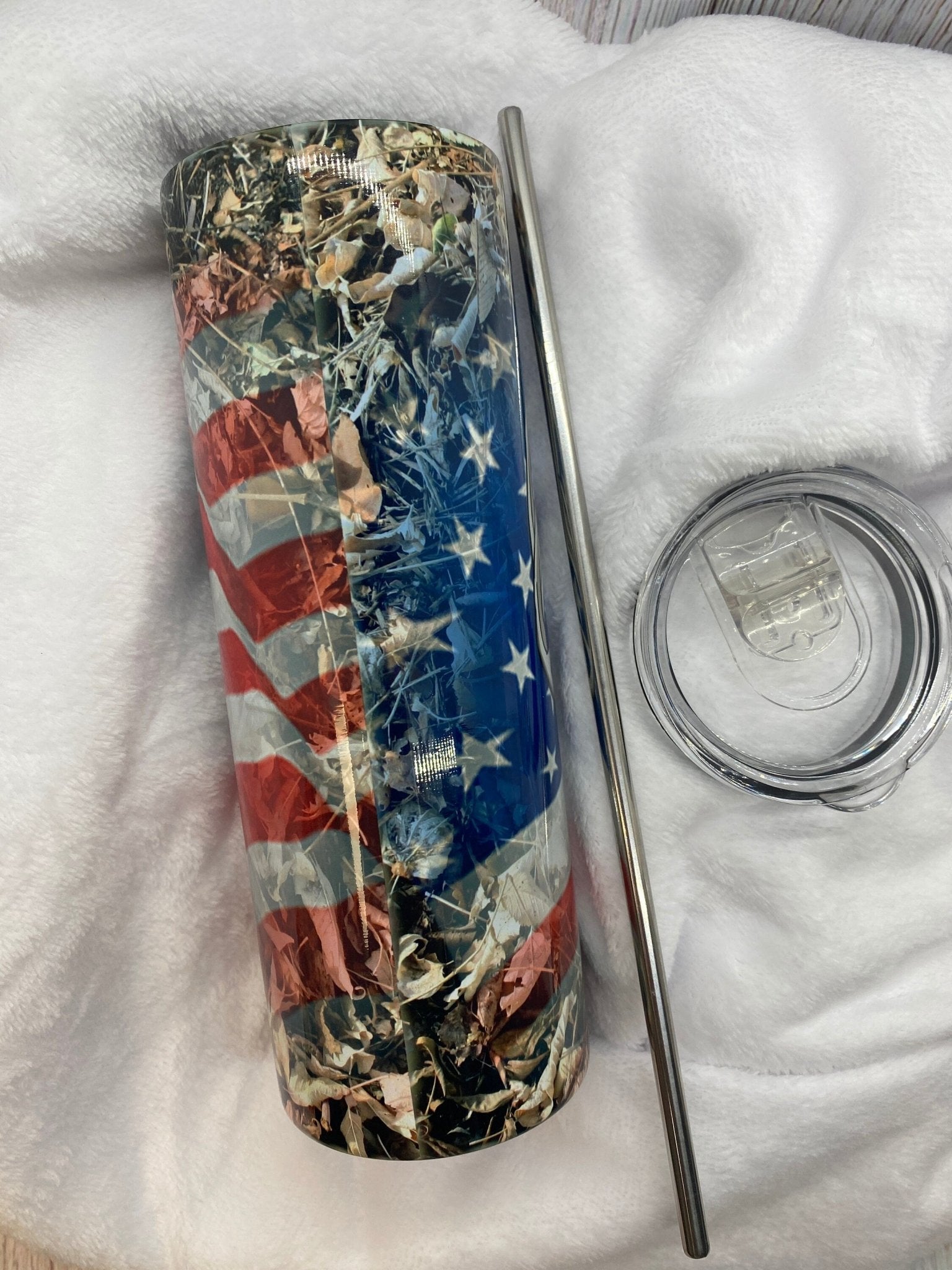 Custom American Flag with Deer Skull insulated tumbler for the hunter - Gone Coastal Creations - Mugs & Tumblers