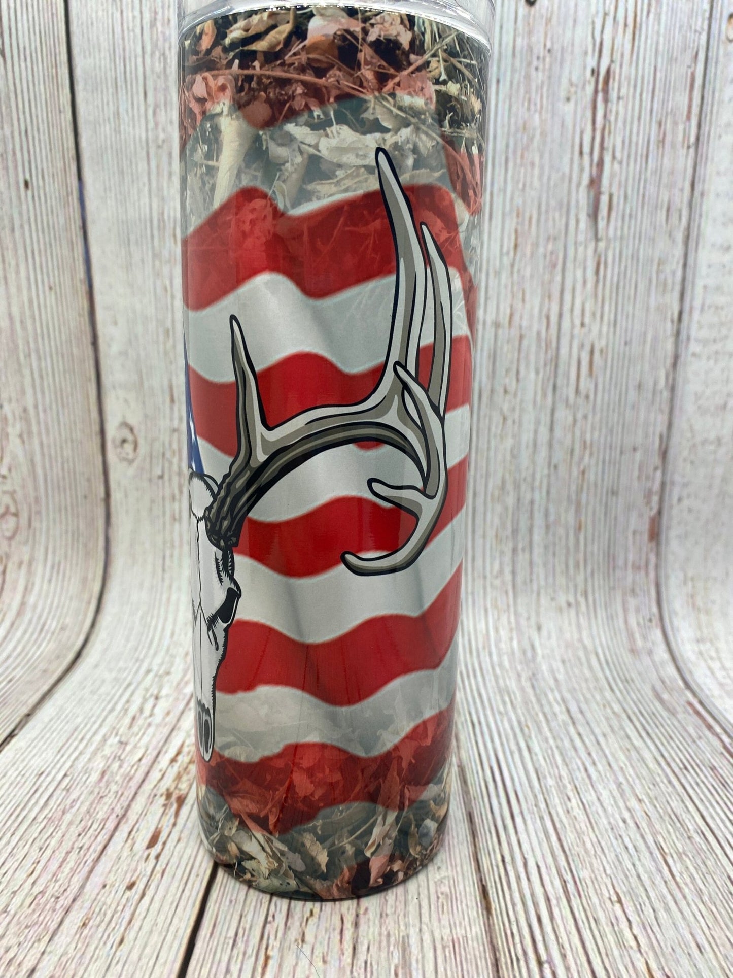 Custom American Flag with Deer Skull insulated tumbler for the hunter - Gone Coastal Creations - Mugs & Tumblers