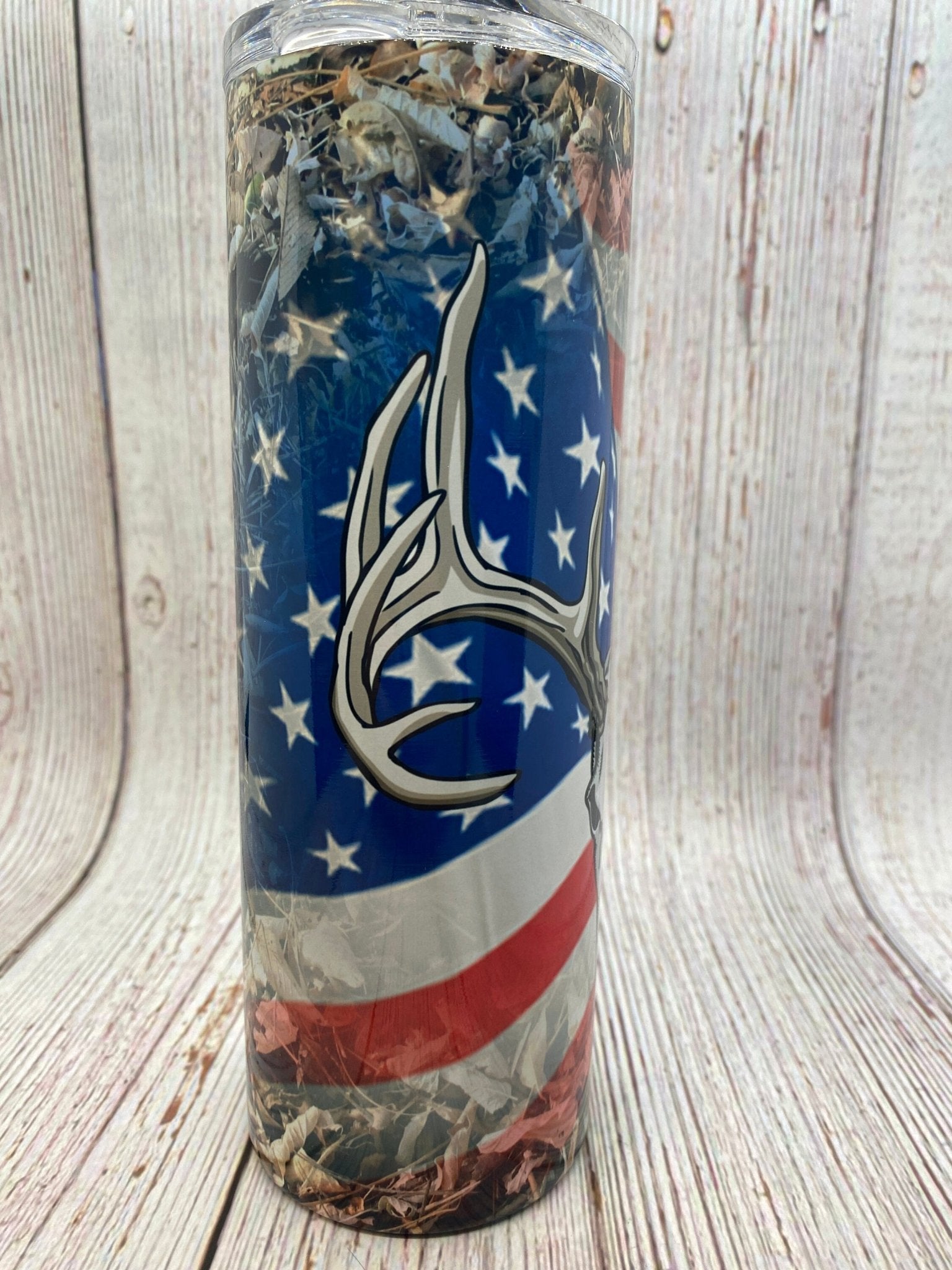 Custom American Flag with Deer Skull insulated tumbler for the hunter - Gone Coastal Creations - Mugs & Tumblers