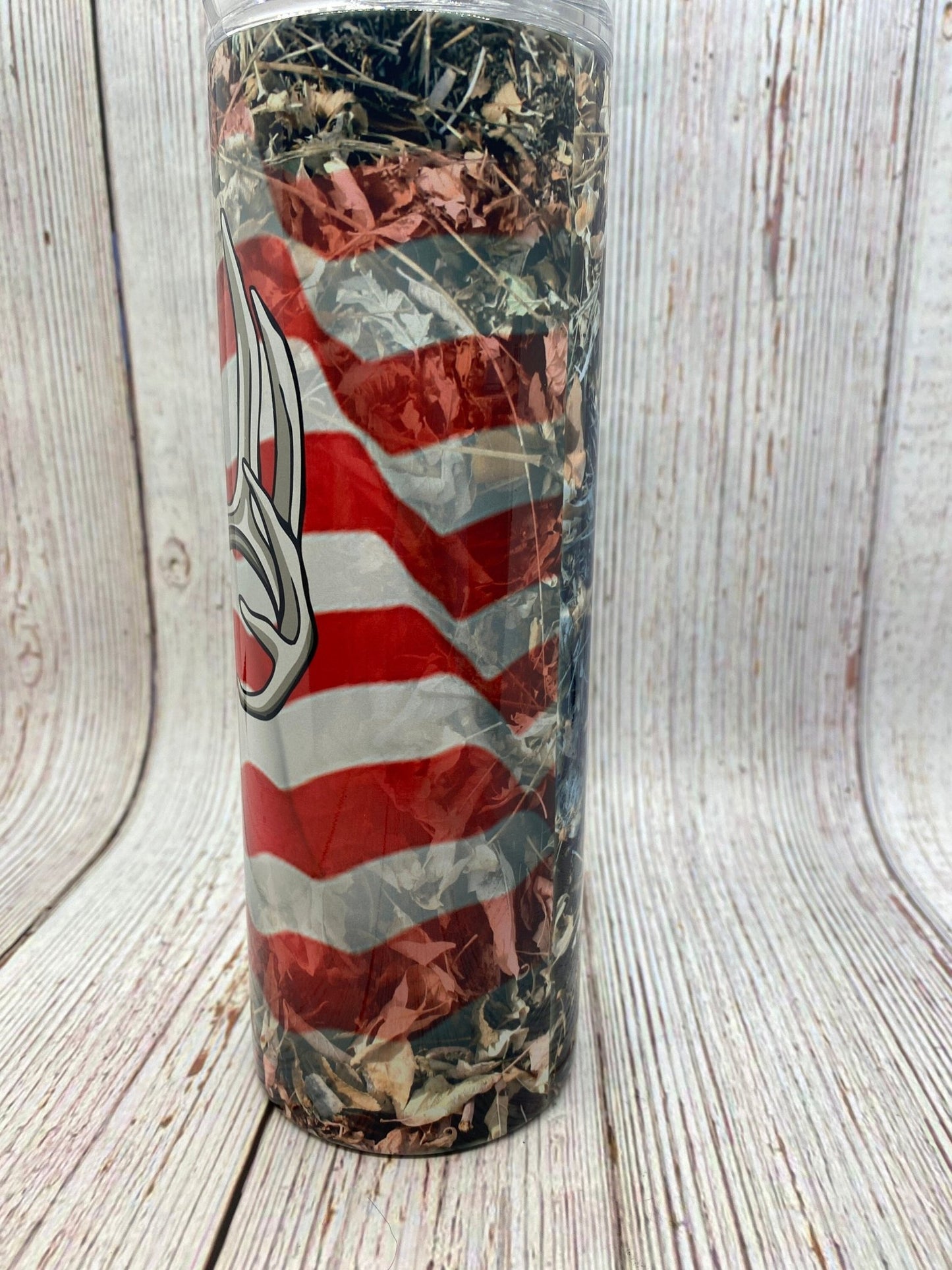 Custom American Flag with Deer Skull insulated tumbler for the hunter - Gone Coastal Creations - Mugs & Tumblers