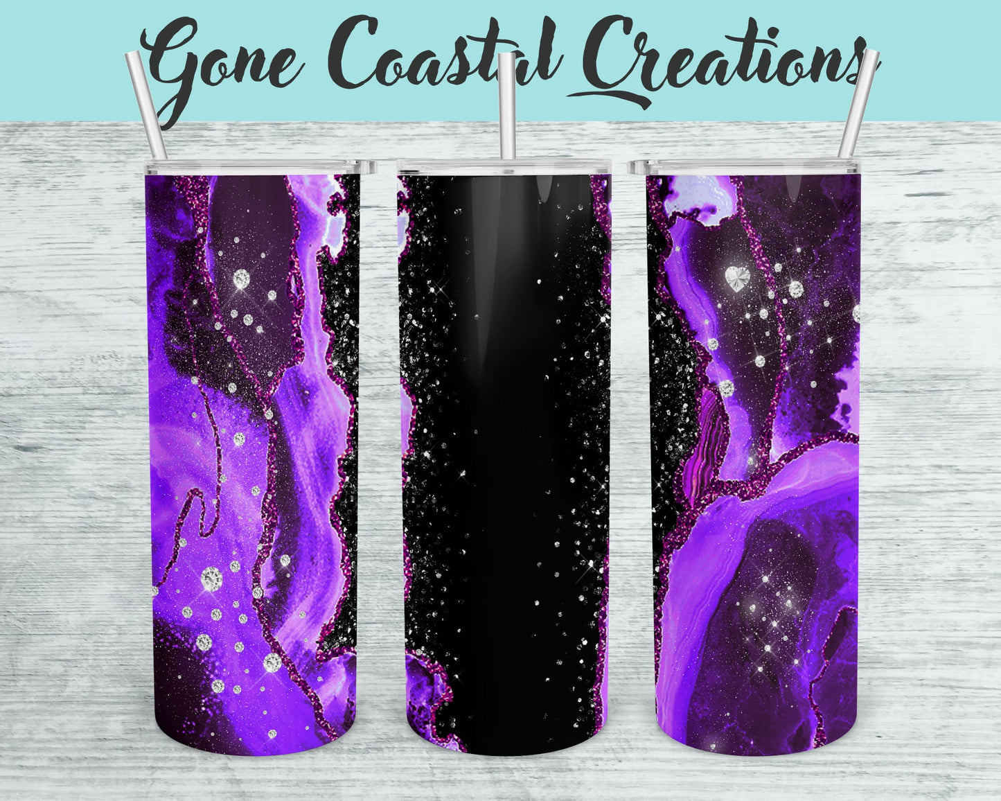 Dark Purple and Black Geode Pattern with Diamond Accents Tumbler - a unique gift this holiday - Gone Coastal Creations - Mugs & Tumblers